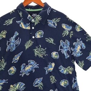IZOD Polo Shirt Blue Lobster Crab Sea Life Print Casual‎ Short Sleeve Mens L